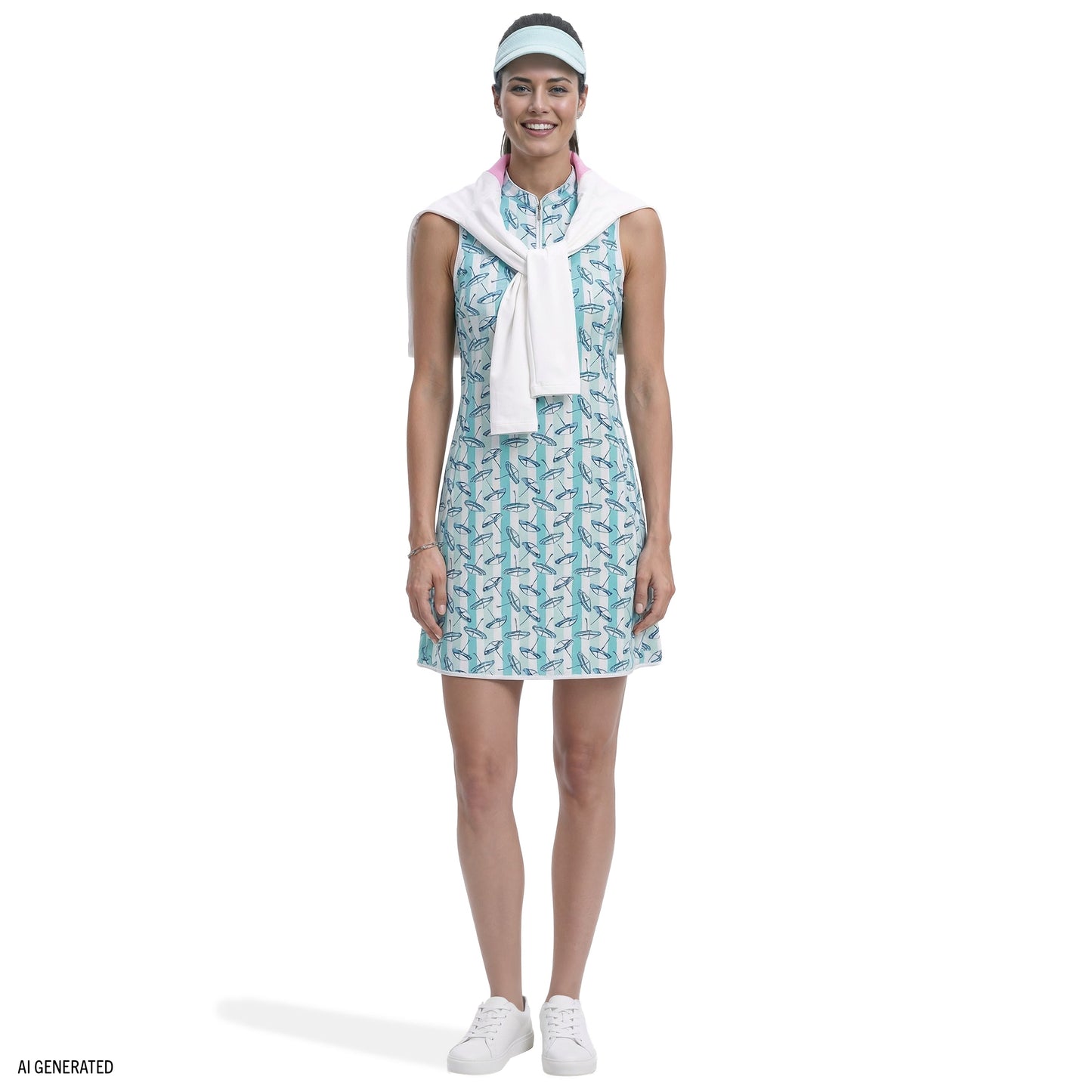 Izod L’ACEY ZIP COURT PRINTED DRESS - ARUBA BLUE