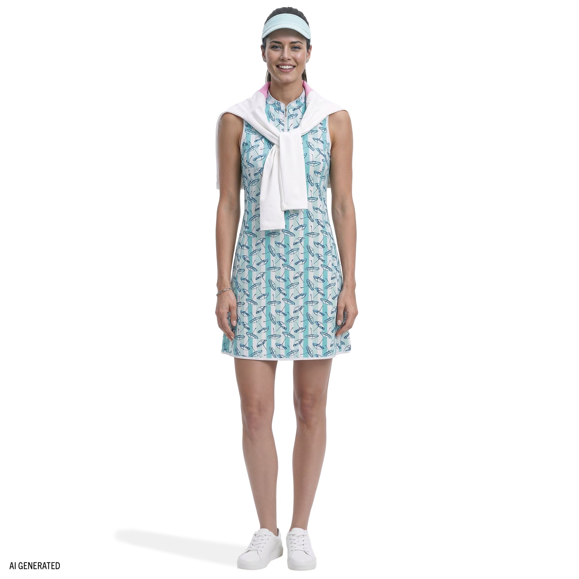 Izod L’ACEY ZIP COURT PRINTED DRESS - ARUBA BLUE