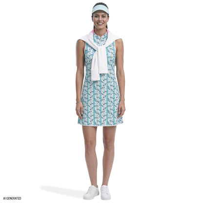 Izod L’ACEY ZIP COURT PRINTED DRESS - ARUBA BLUE