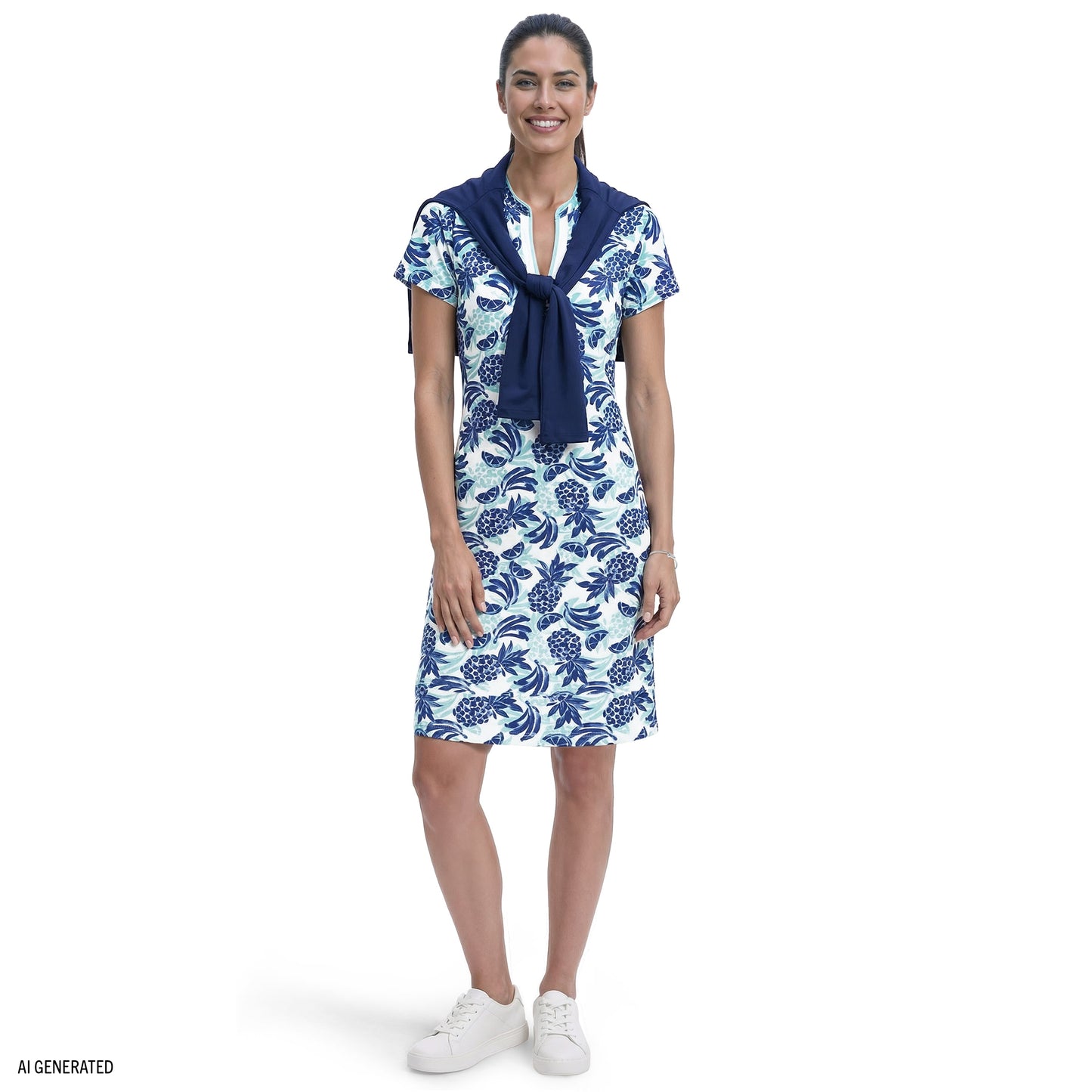 Izod SARA S/S PRINTED DRESS - ARUBA BLUE