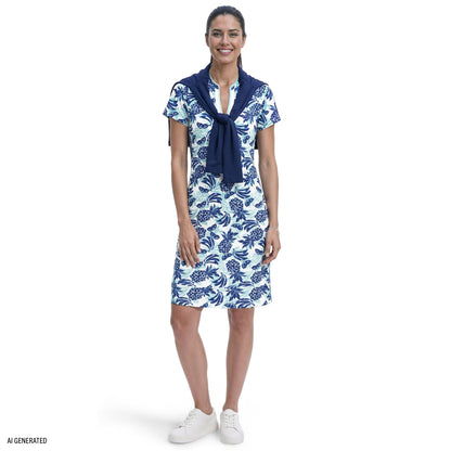 Izod SARA S/S PRINTED DRESS - ARUBA BLUE