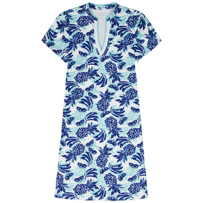 Izod SARA S/S PRINTED DRESS - ARUBA BLUE