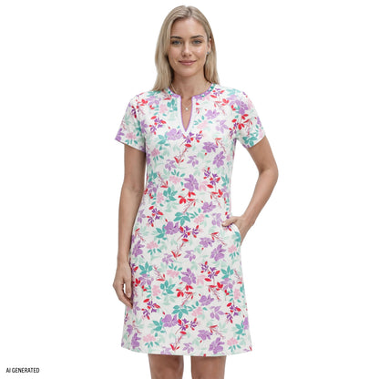 Izod SARA S/S PRINTED DRESS - BRIGHT WHITE