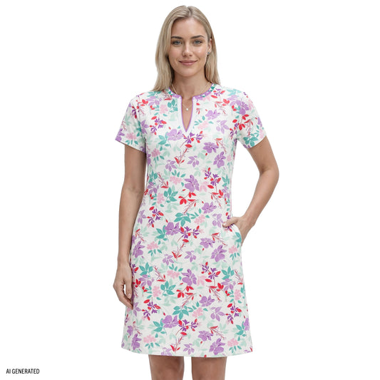 Izod SARA S/S PRINTED DRESS - BRIGHT WHITE