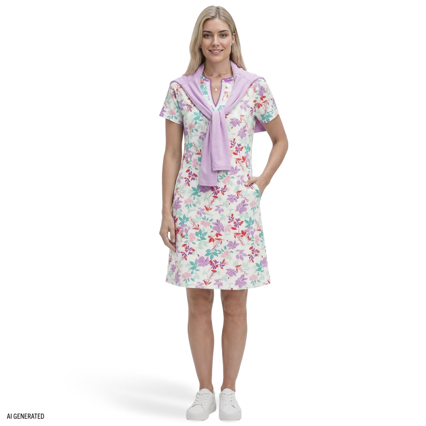 Izod SARA S/S PRINTED DRESS - BRIGHT WHITE