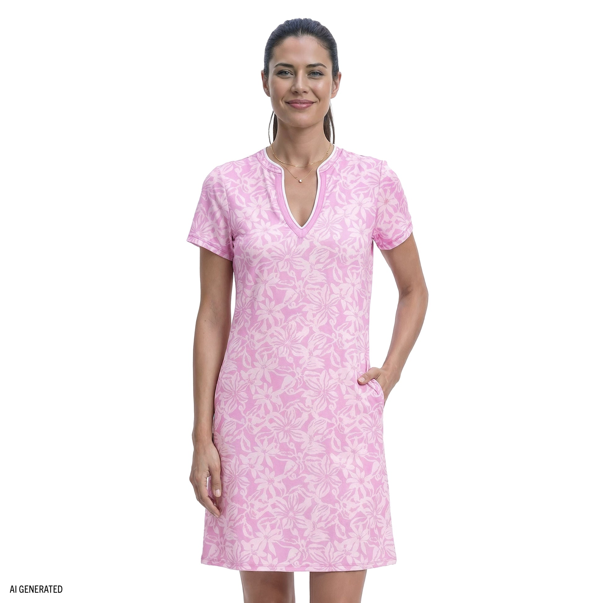 Izod SARA S/S PRINTED DRESS - OPERA MAUVE