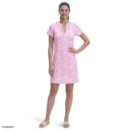 Izod SARA S/S PRINTED DRESS - OPERA MAUVE
