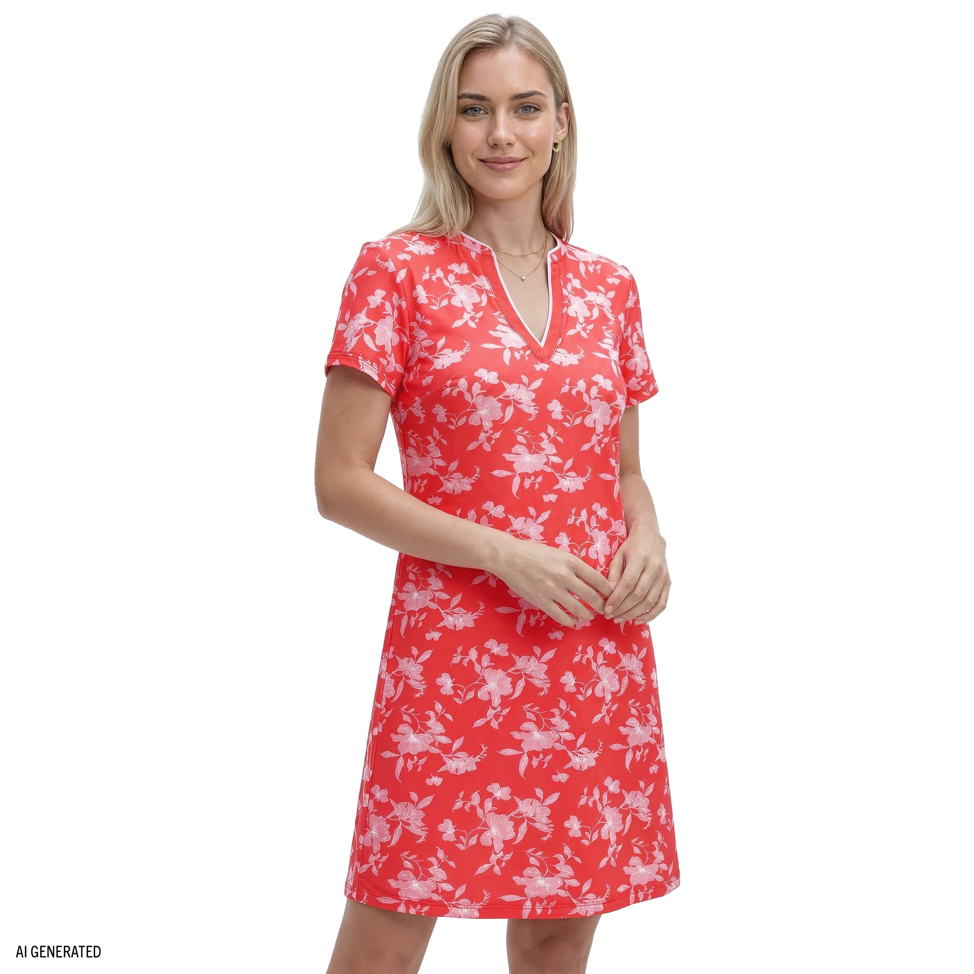 Izod SARA S/S PRINTED DRESS - SUGAR CORAL