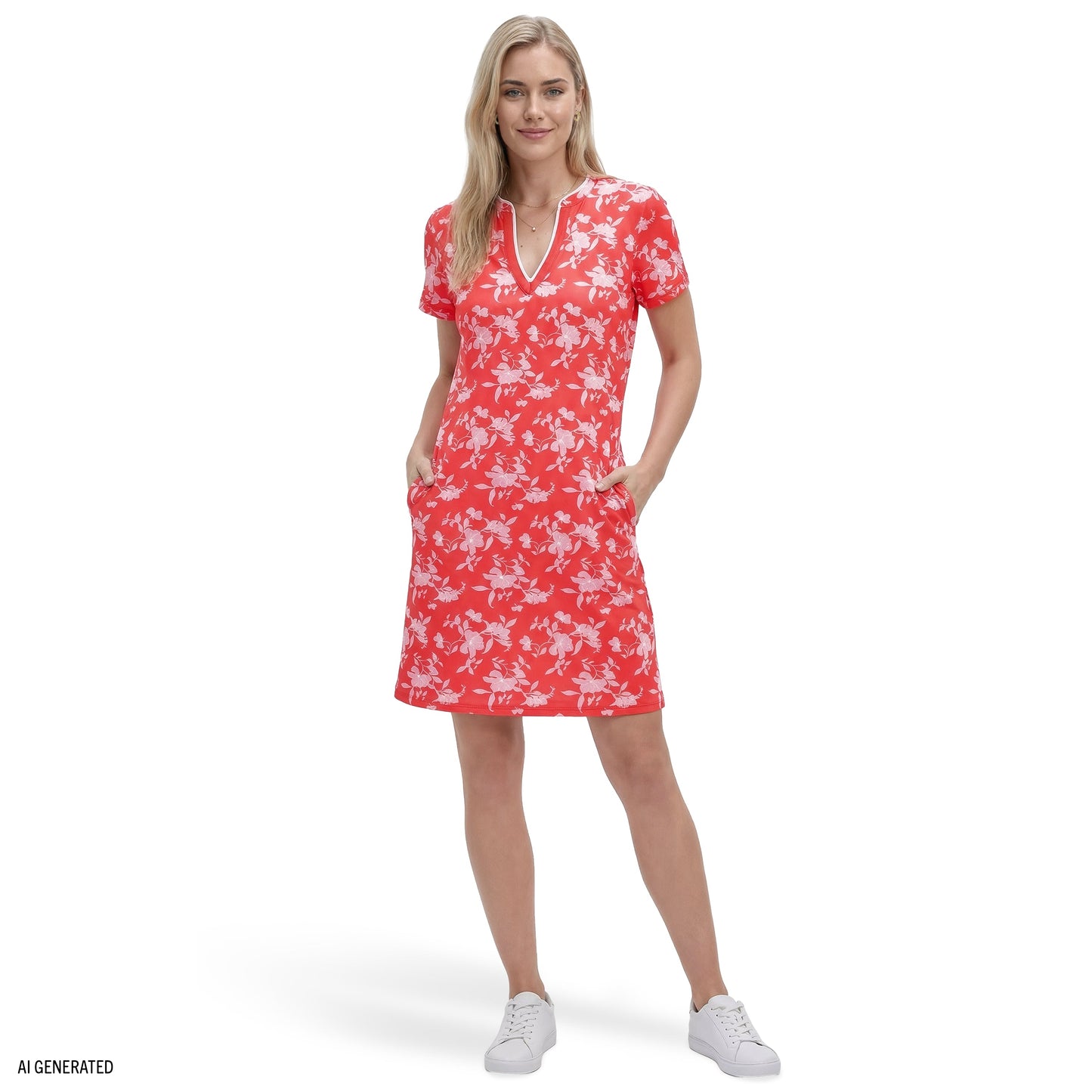 Izod SARA S/S PRINTED DRESS - SUGAR CORAL