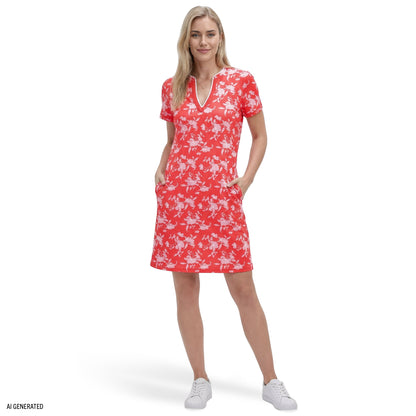 Izod SARA S/S PRINTED DRESS - SUGAR CORAL