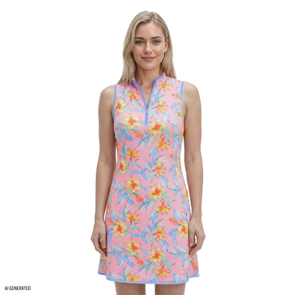 Izod L’ACEY ZIP COURT PRINTED DRESS - PRISM PINK