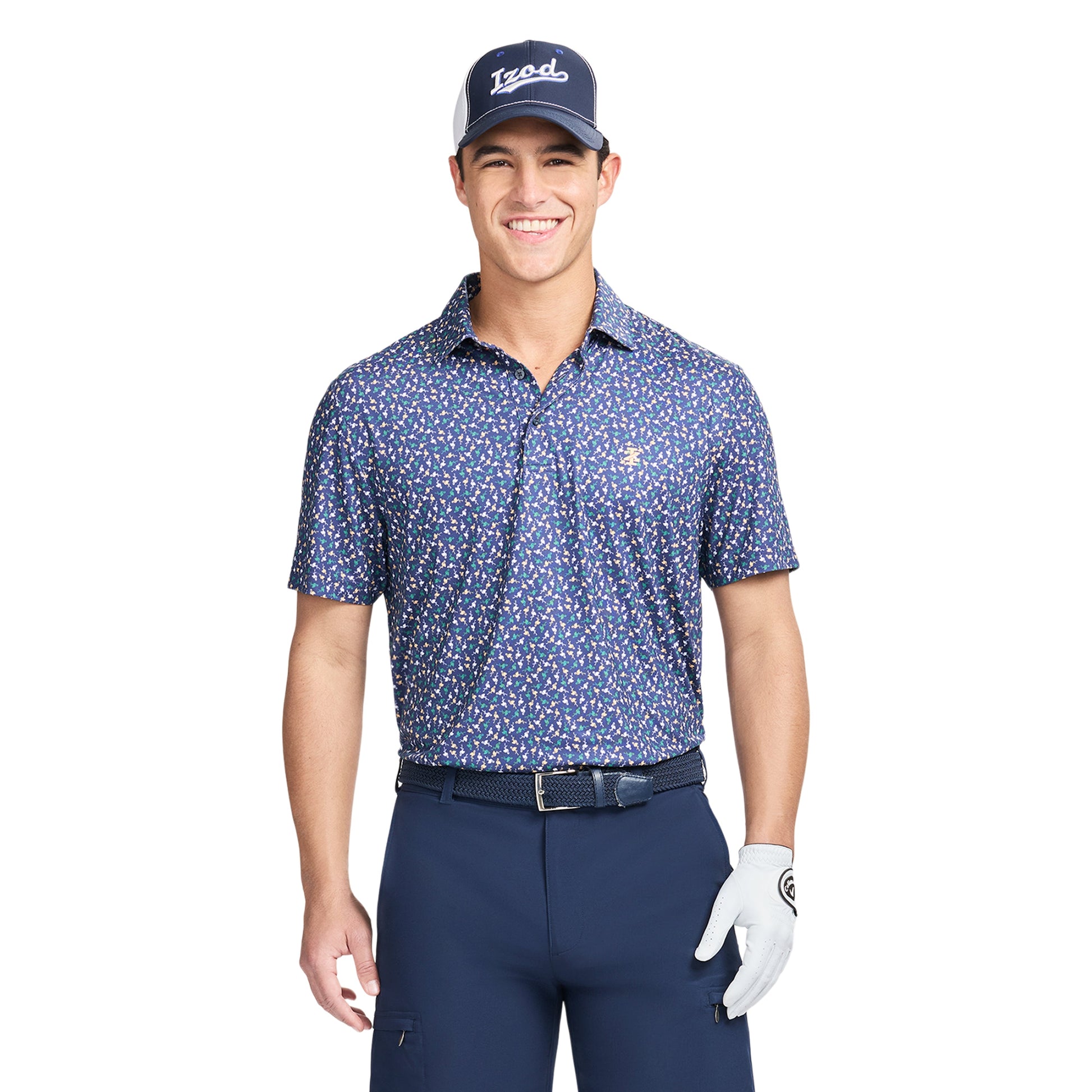 Izod GOLF SWINGFLEX ELITE PRINTED POLO - MEDIEVAL BLUE