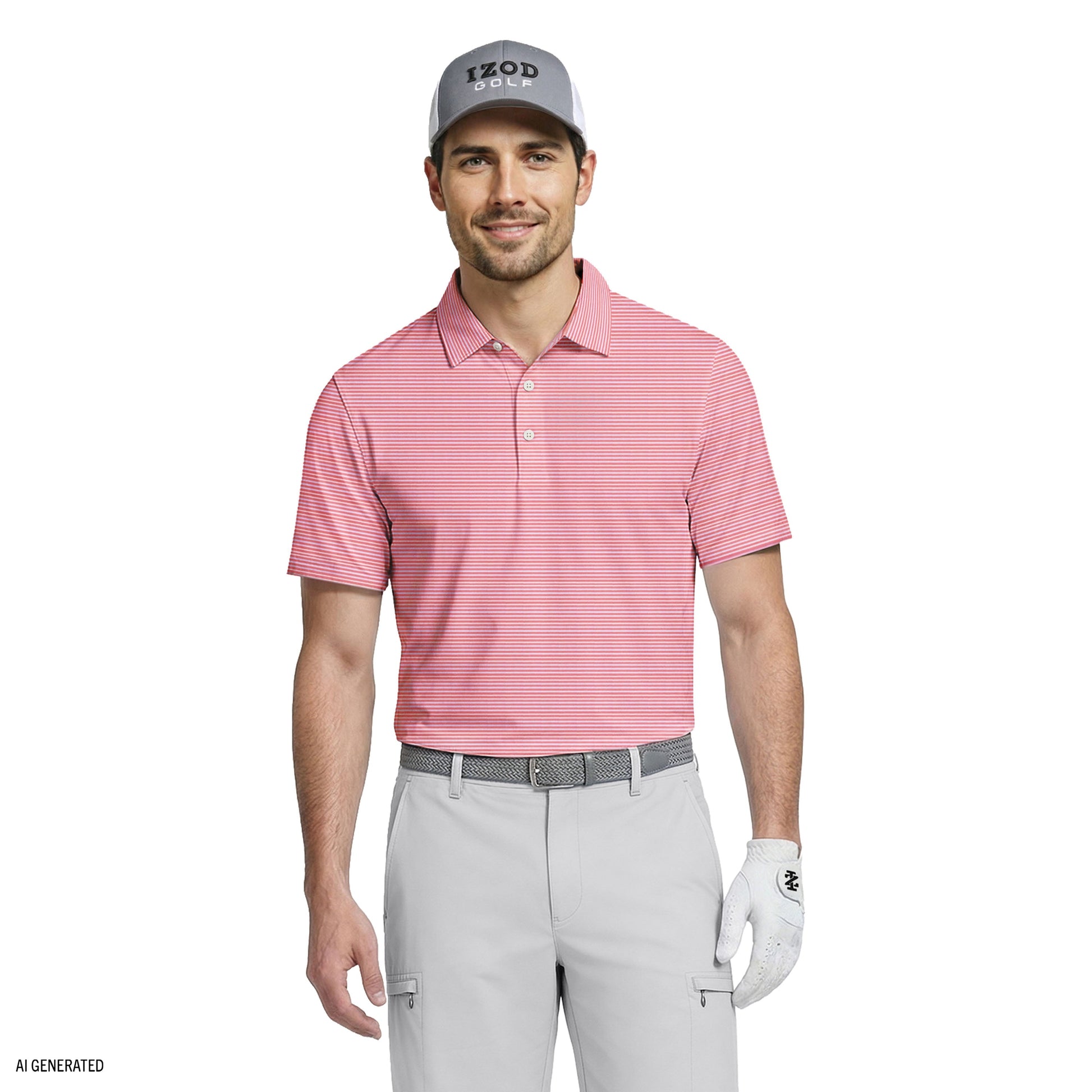 Izod GOLF SWINGFLEX ELITE PRINTED POLO - PINK LEMONADE