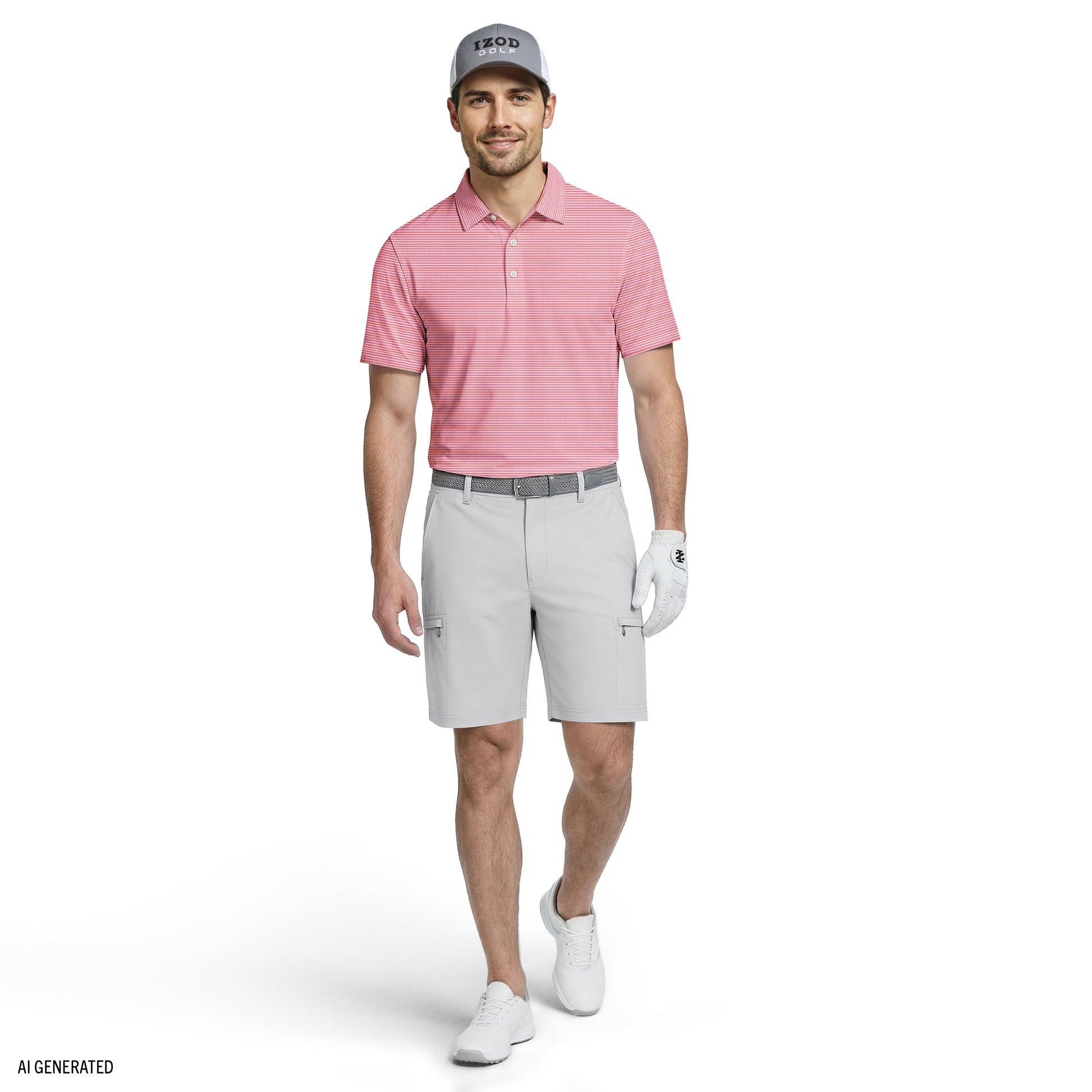 Izod GOLF SWINGFLEX ELITE PRINTED POLO - PINK LEMONADE