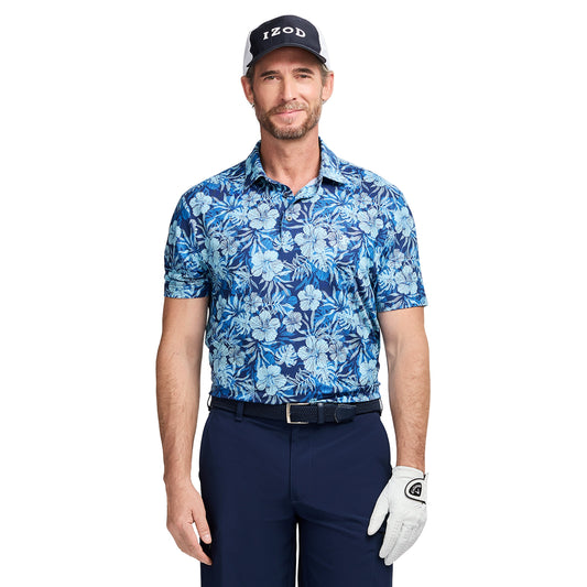 Izod GOLF SWINGFLEX ELITE PRINTED POLO - TANAGER TURQUOISE