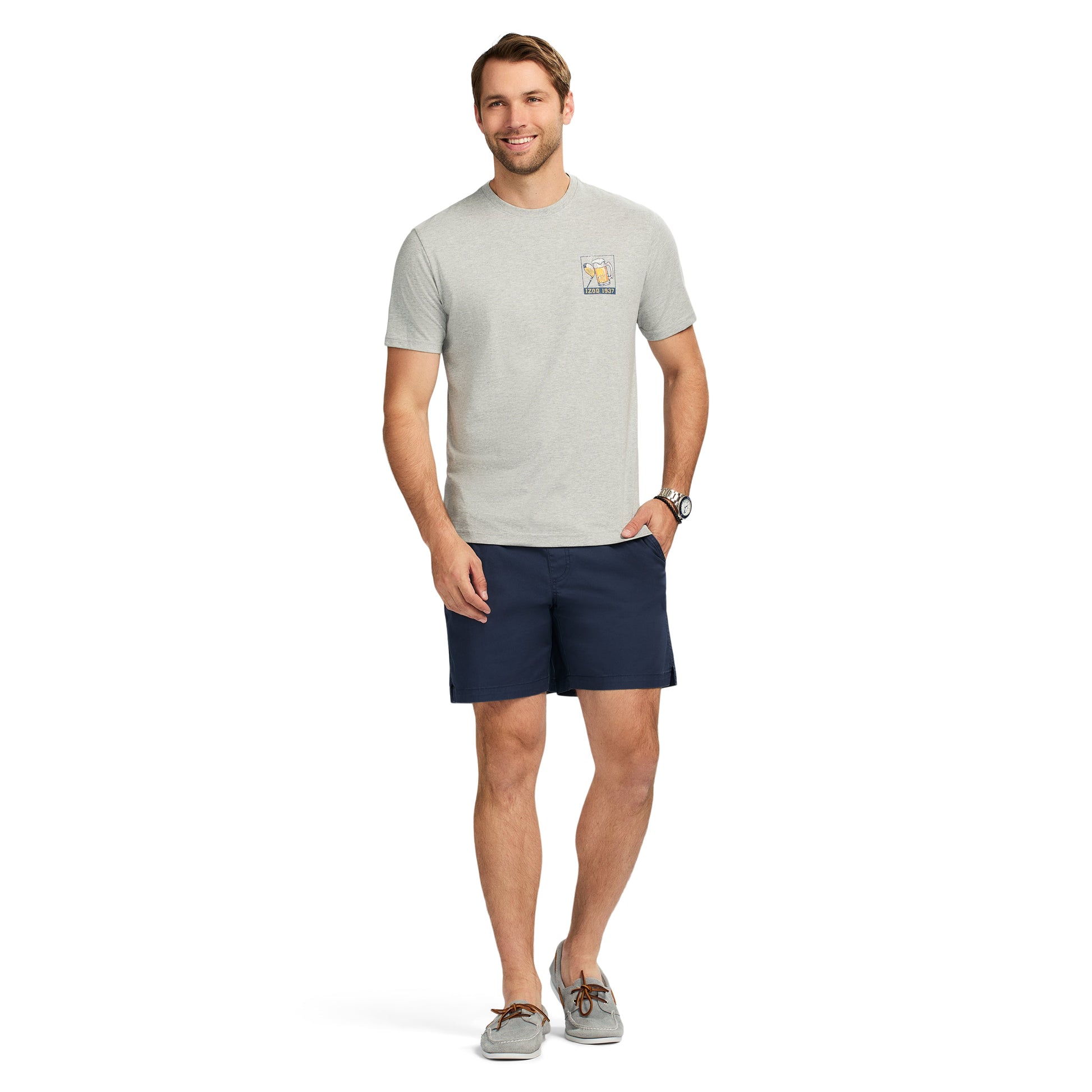 Izod Saltwater Short Sleeve Graphic Tee - Lt Grey Hthr