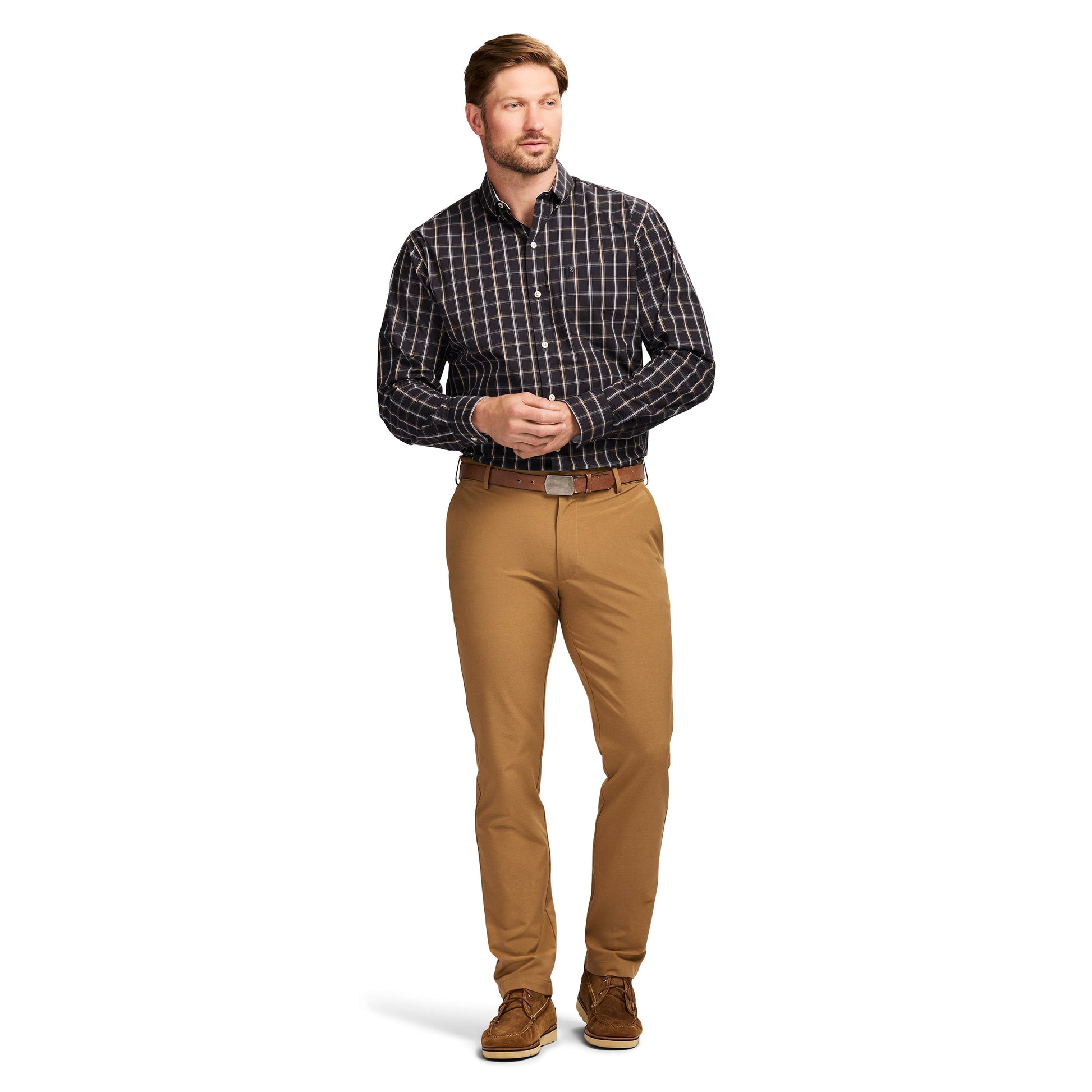 Izod Traveler Flat Front Chino - Cognac Hthr