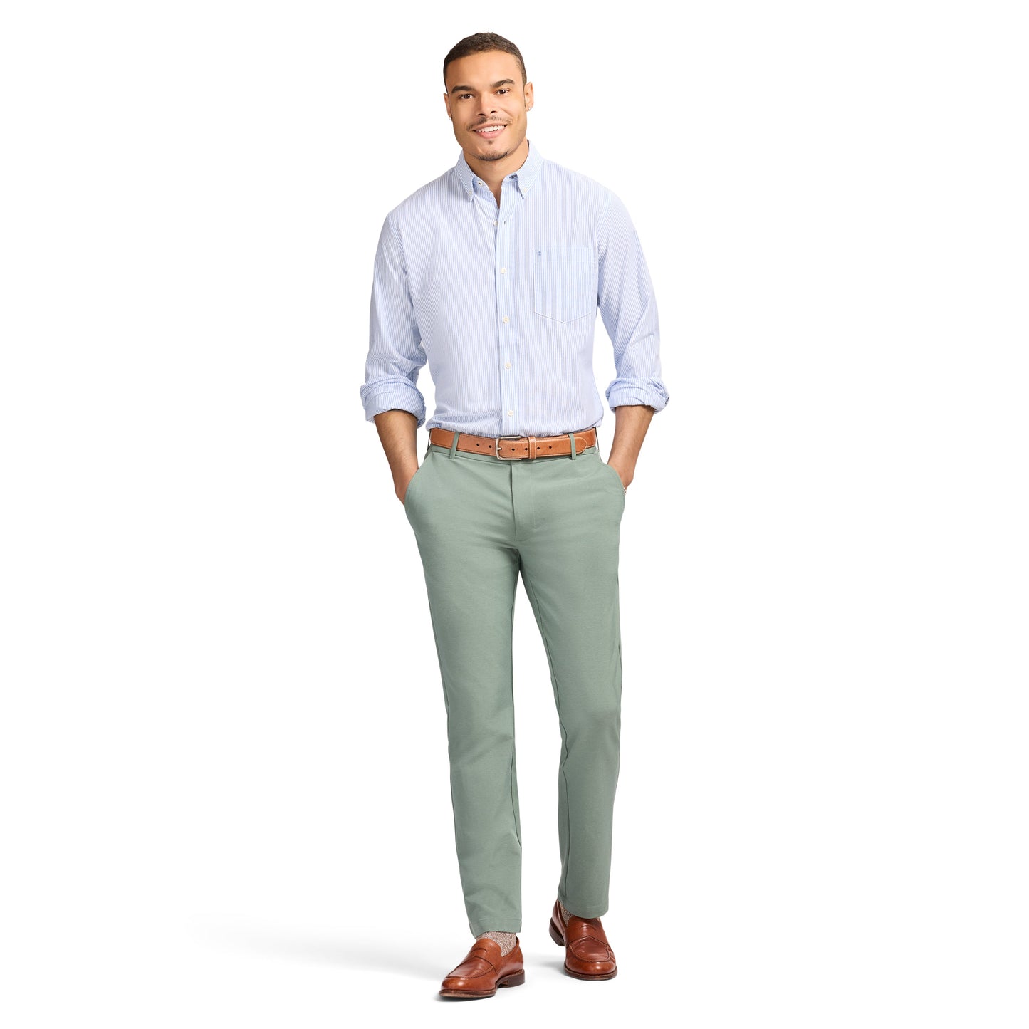 Izod Traveler Flat Front Chino - Laurel Wreath Hthr
