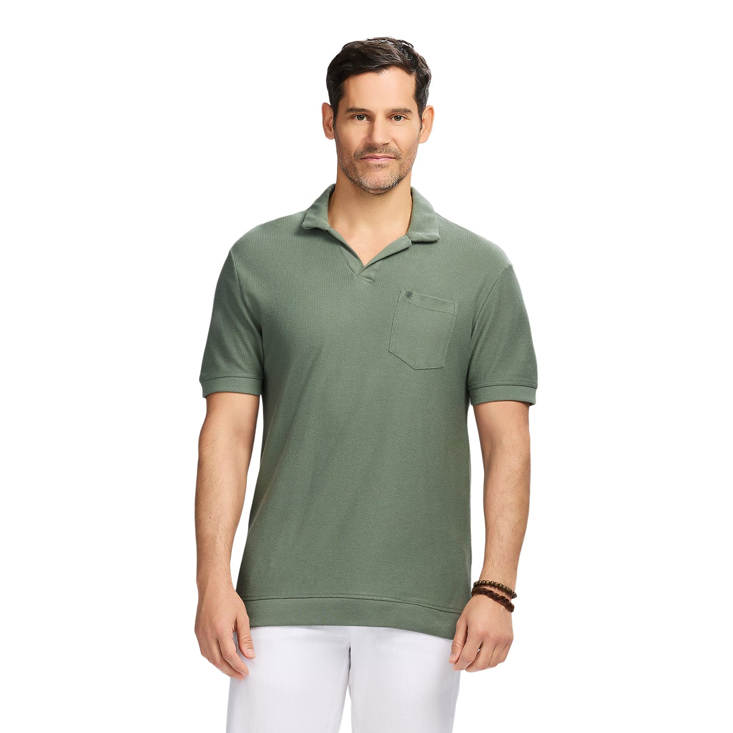 Izod Johnny Collar Textured Knit Polo - Laurel Wreath