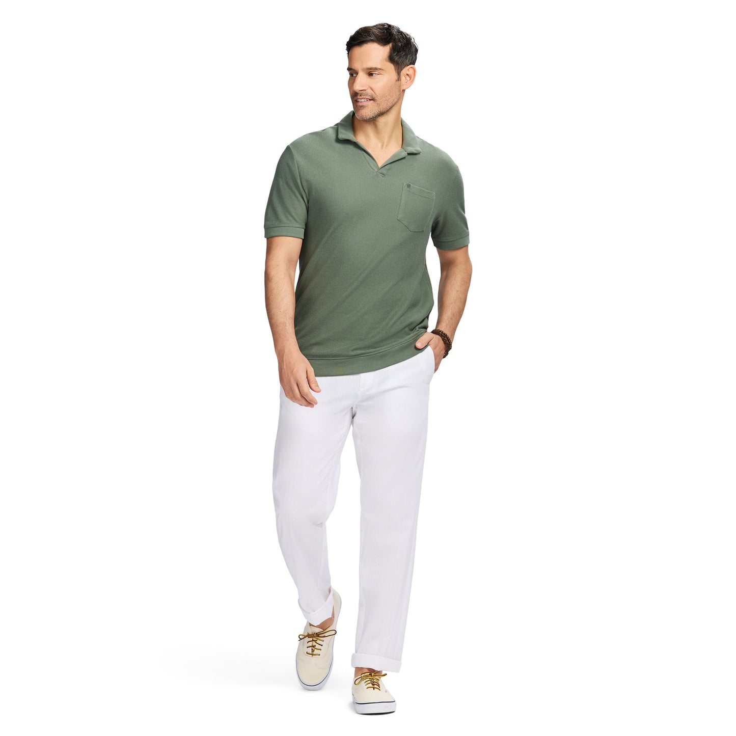Izod Johnny Collar Textured Knit Polo - Laurel Wreath