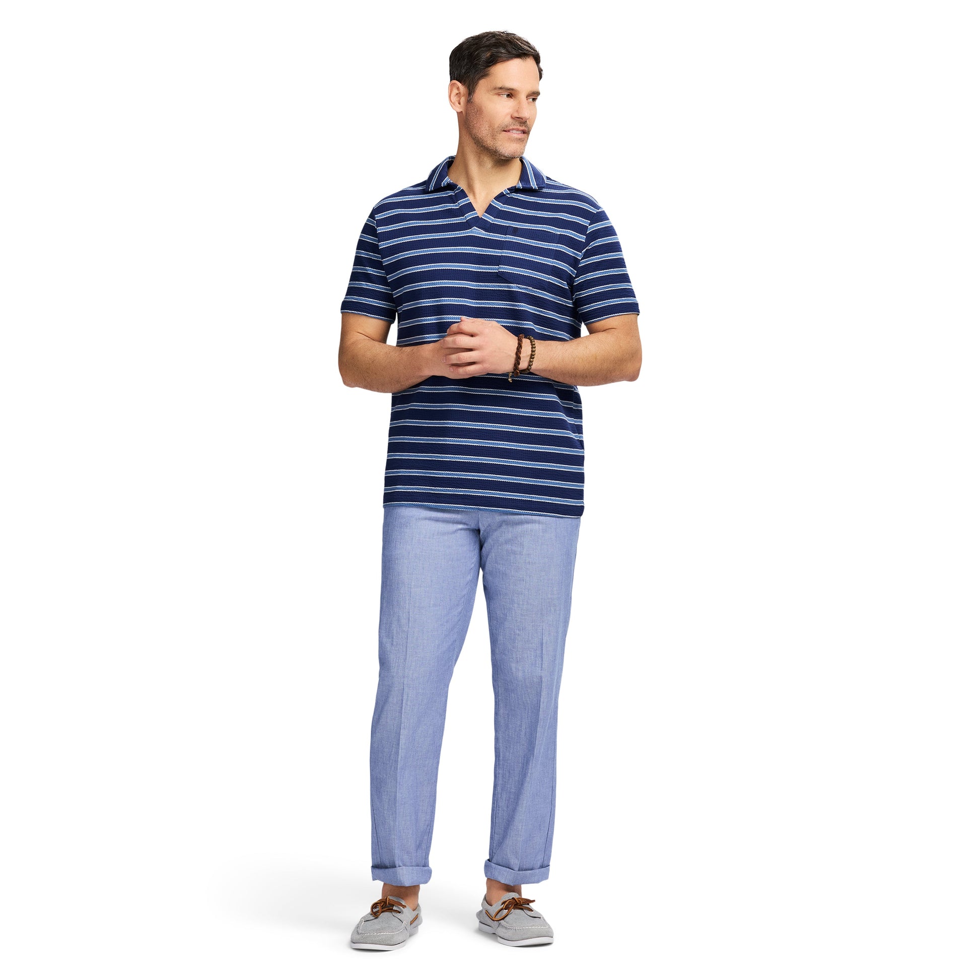 Izod Johnny Collar Textured Knit Polo - Medieval Blue