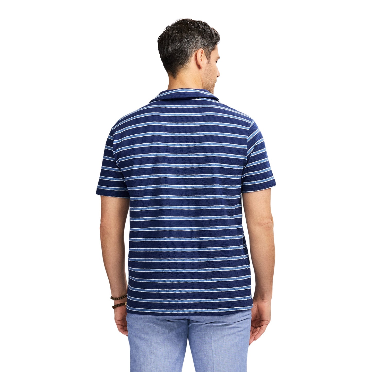 Izod Johnny Collar Textured Knit Polo - Medieval Blue