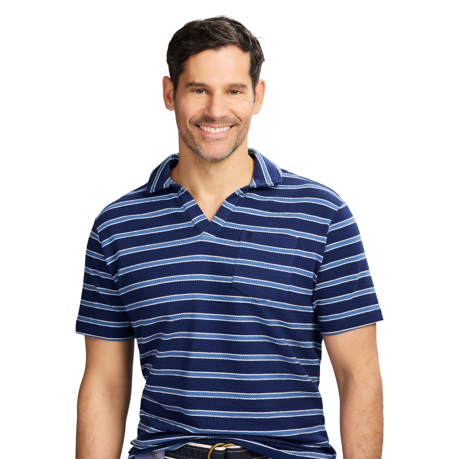 Izod Johnny Collar Textured Knit Polo - Medieval Blue