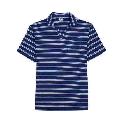 Izod Johnny Collar Textured Knit Polo - Medieval Blue