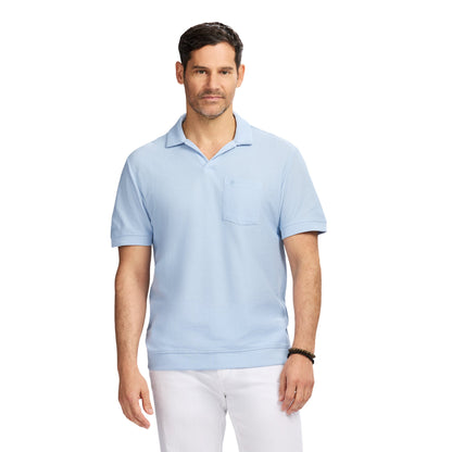Izod Johnny Collar Textured Knit Polo - Chambray Blue