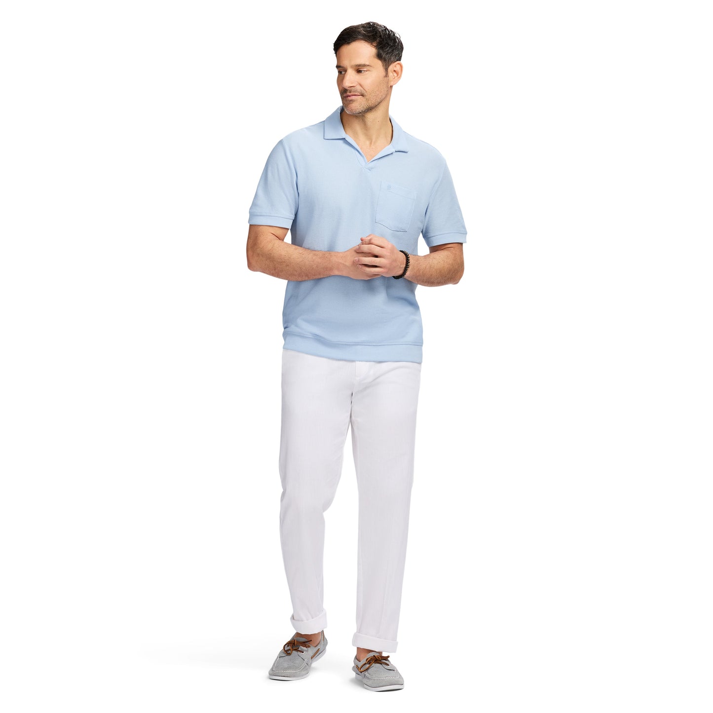 Izod Johnny Collar Textured Knit Polo - Chambray Blue