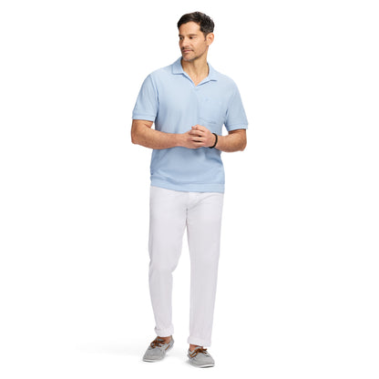 Izod Johnny Collar Textured Knit Polo - Chambray Blue