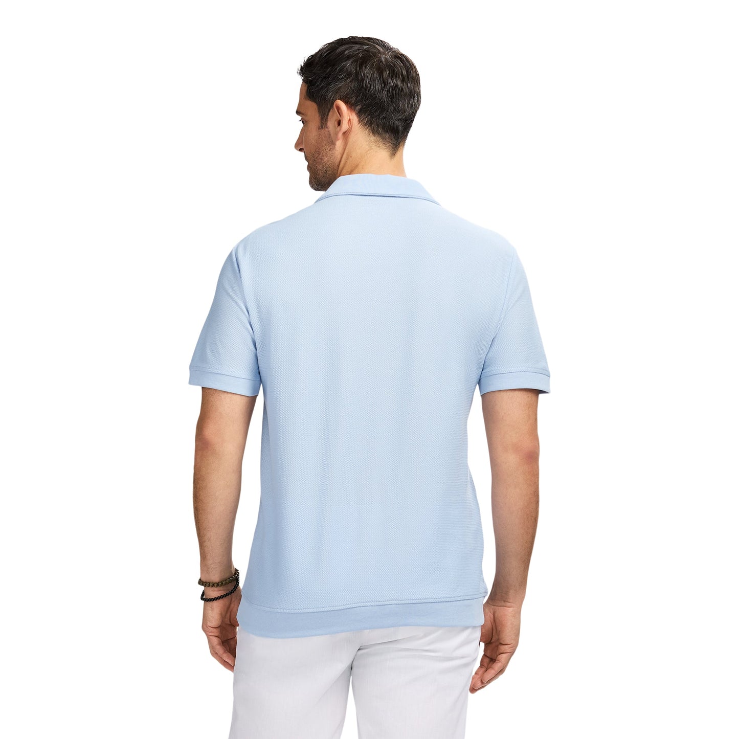 Izod Johnny Collar Textured Knit Polo - Chambray Blue