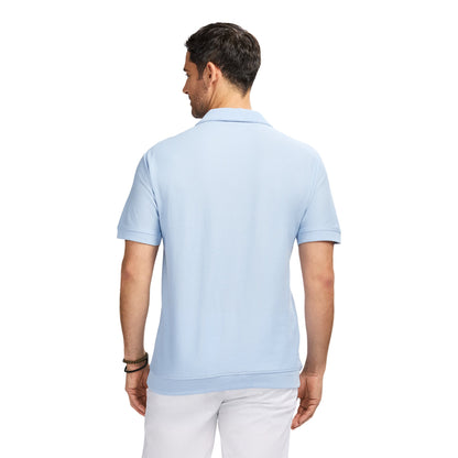 Izod Johnny Collar Textured Knit Polo - Chambray Blue