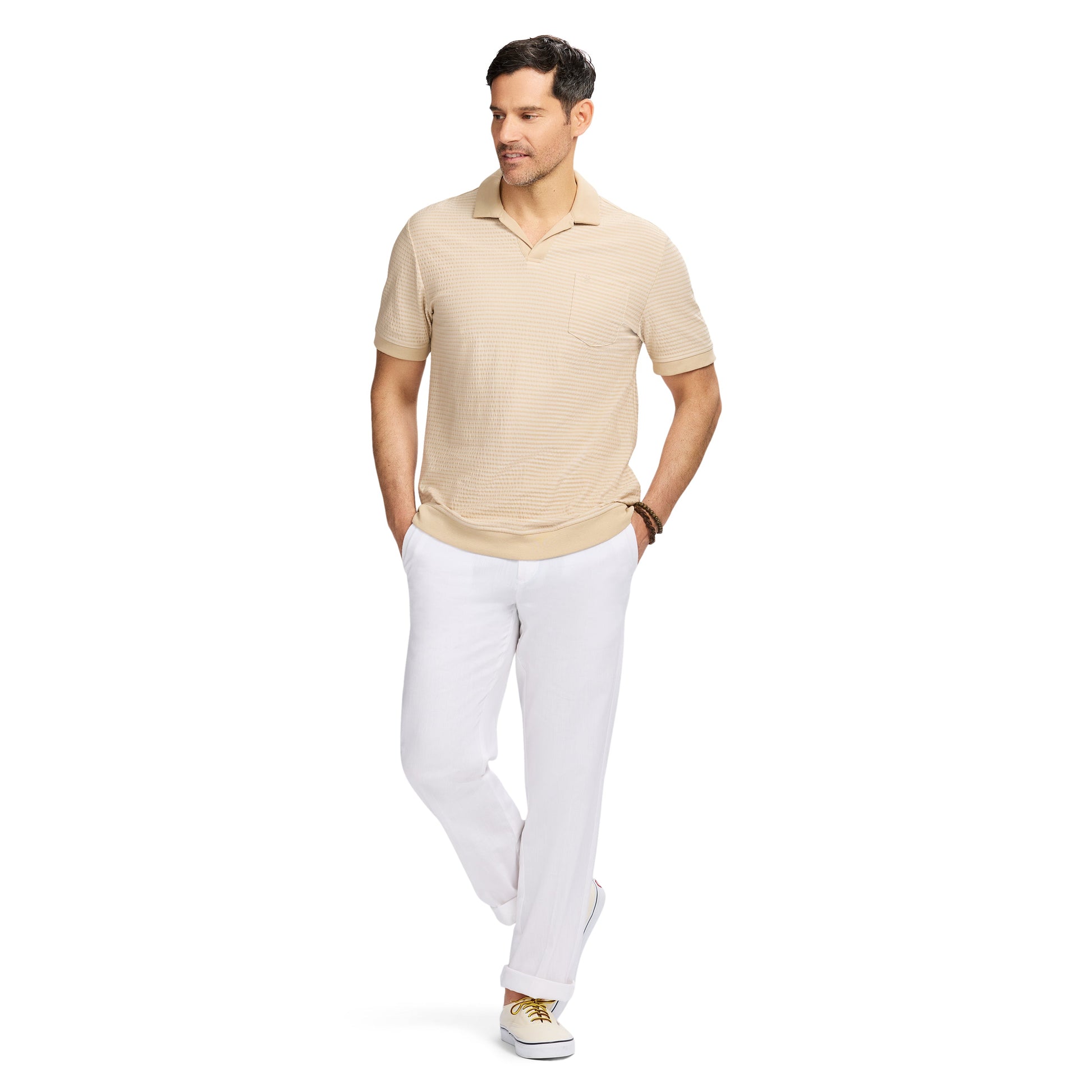 Izod Johnny Collar Textured Knit Polo - Egret