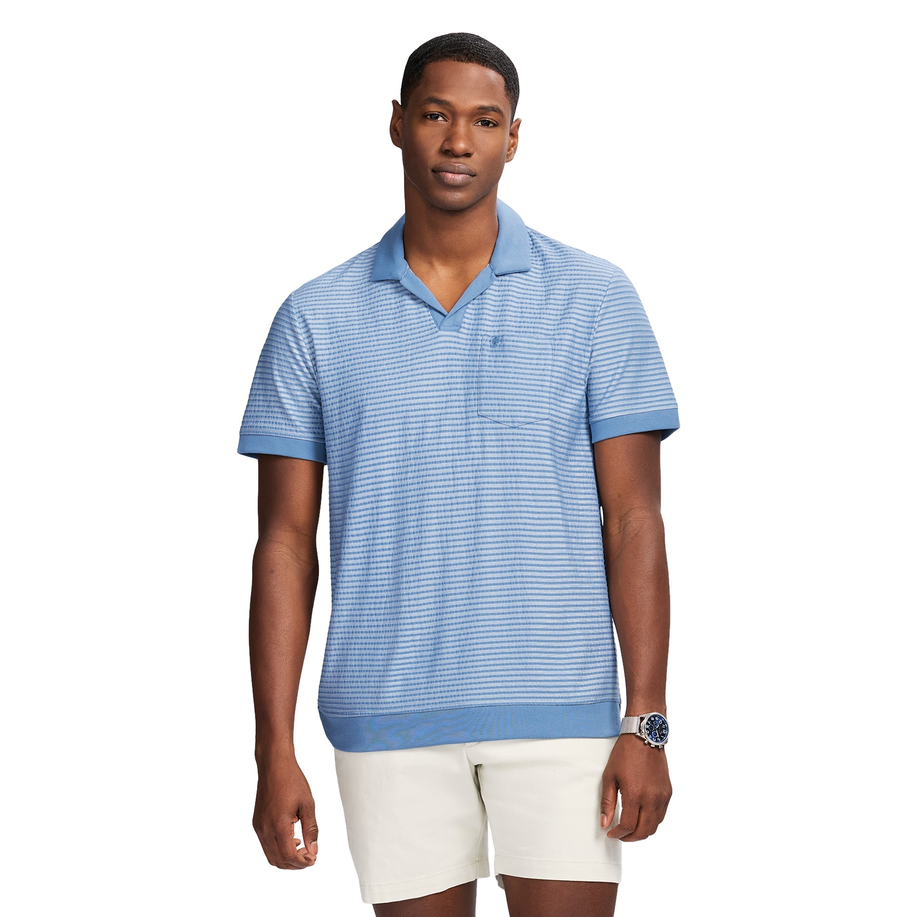 Izod Johnny Collar Textured Knit Polo - Moonlight Blue
