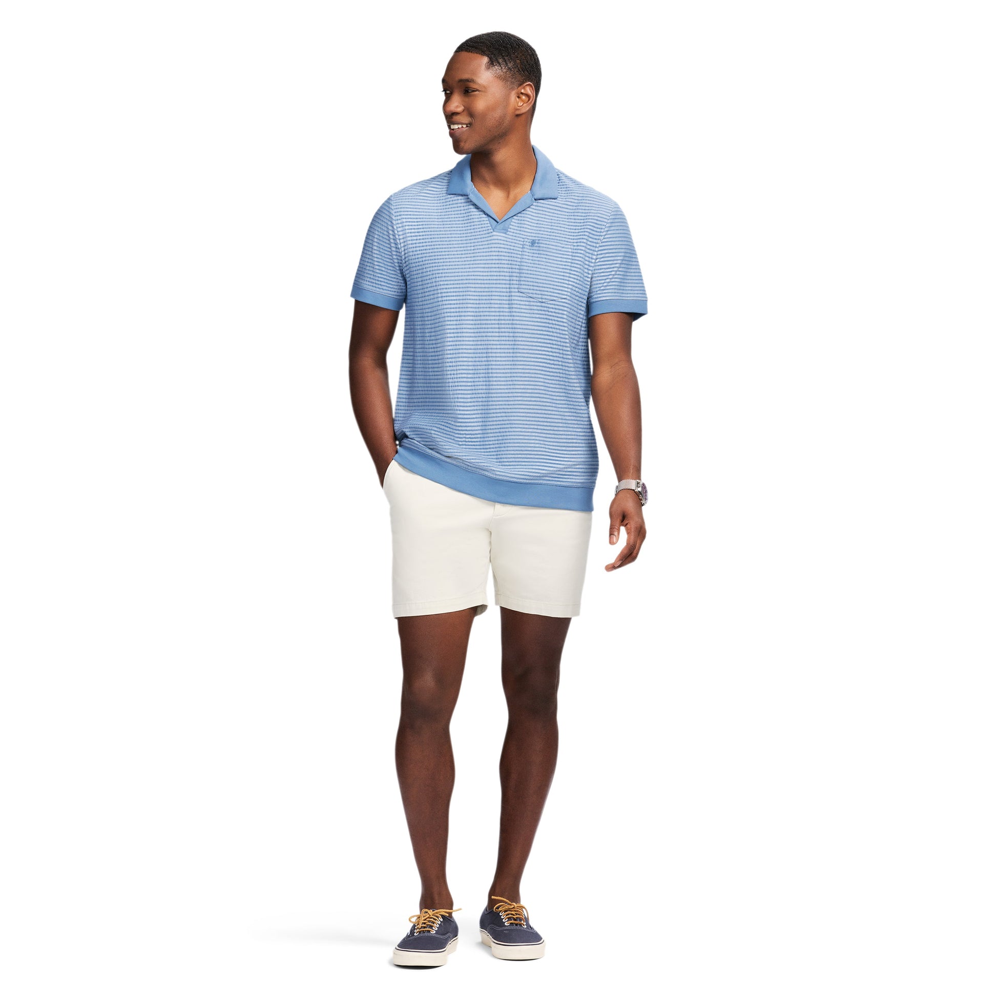 Izod Johnny Collar Textured Knit Polo - Moonlight Blue