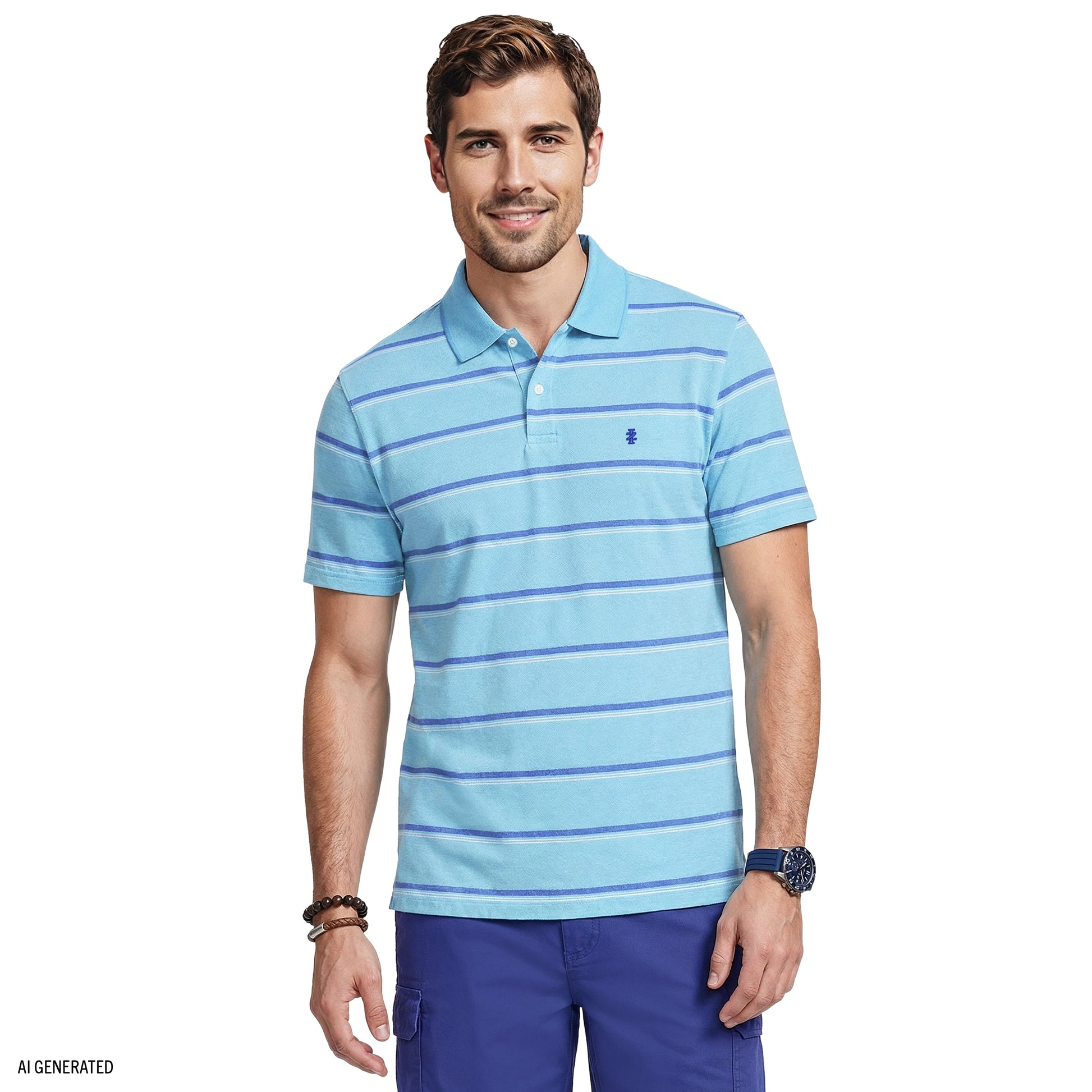 Izod ADVANTAGE PERFORMANCE STRIPED POLO - PEACOCK BLUE
