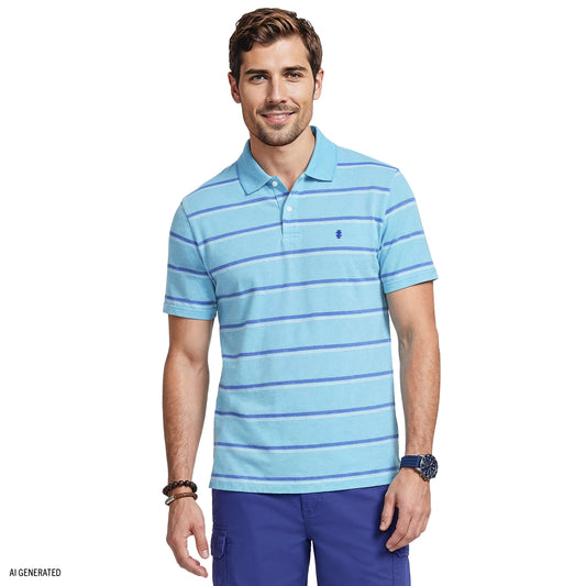Izod ADVANTAGE PERFORMANCE STRIPED POLO - PEACOCK BLUE