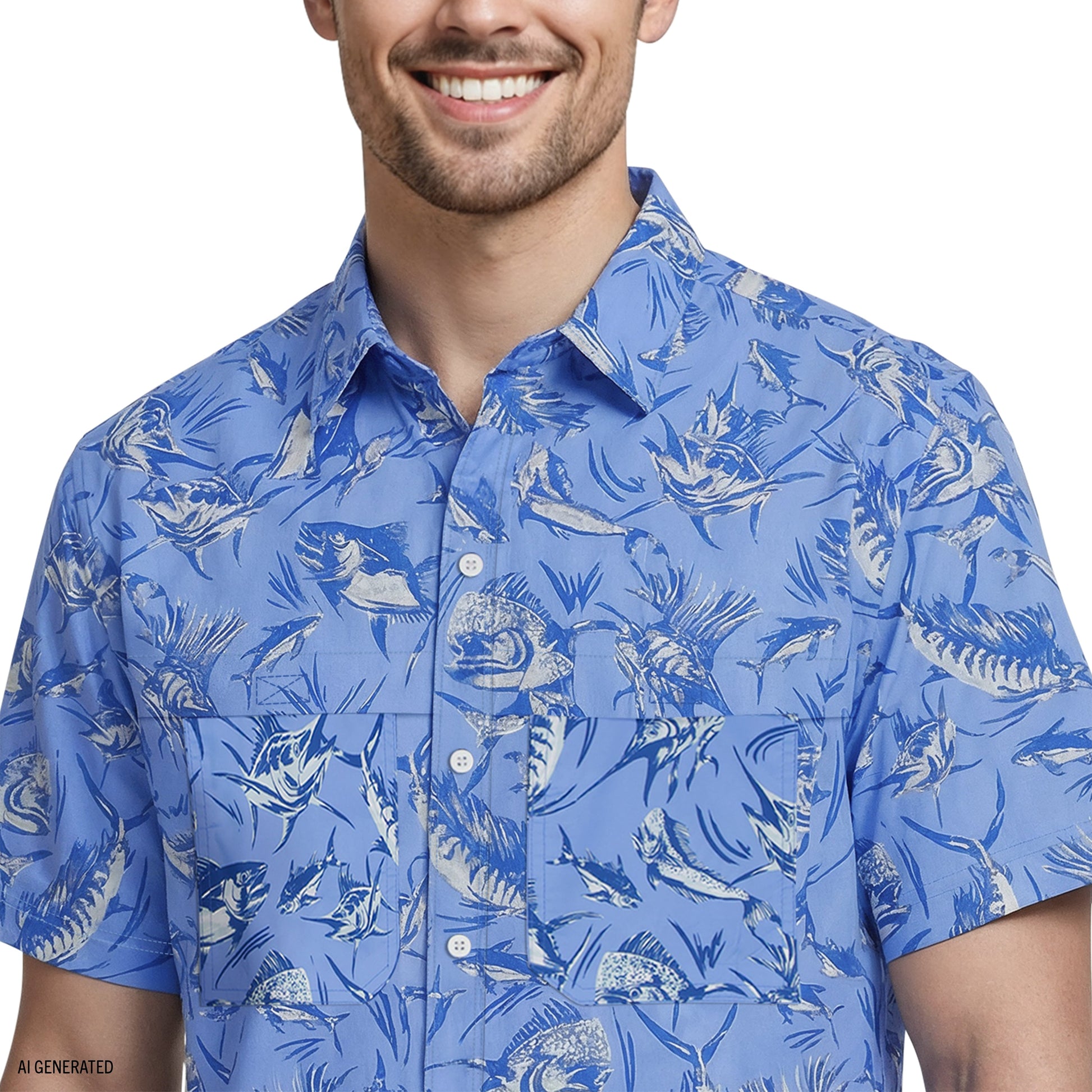 Izod SUNSHIELD PERFORMANCE S/S PRINTED BUTTON-DOWN SHIRT - CORNFLOWER BLUE