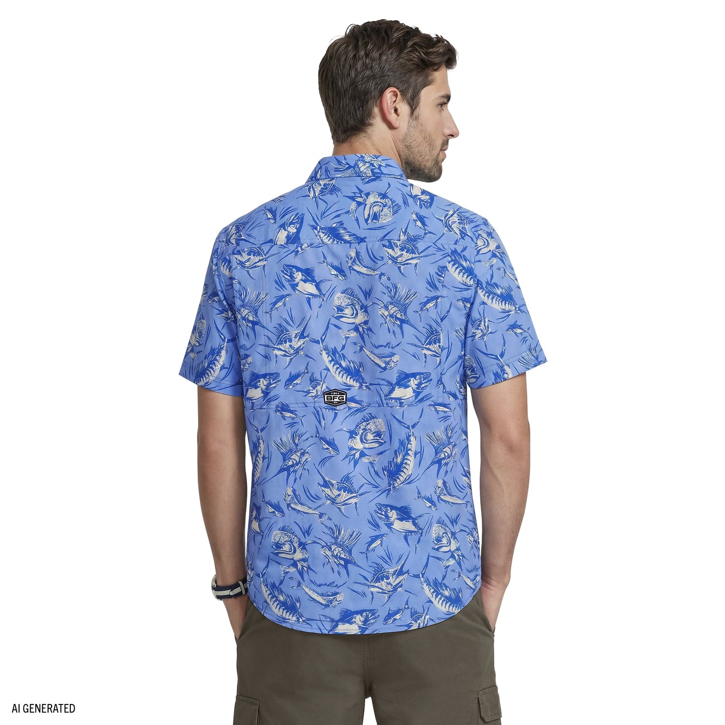 Izod SUNSHIELD PERFORMANCE S/S PRINTED BUTTON-DOWN SHIRT - CORNFLOWER BLUE