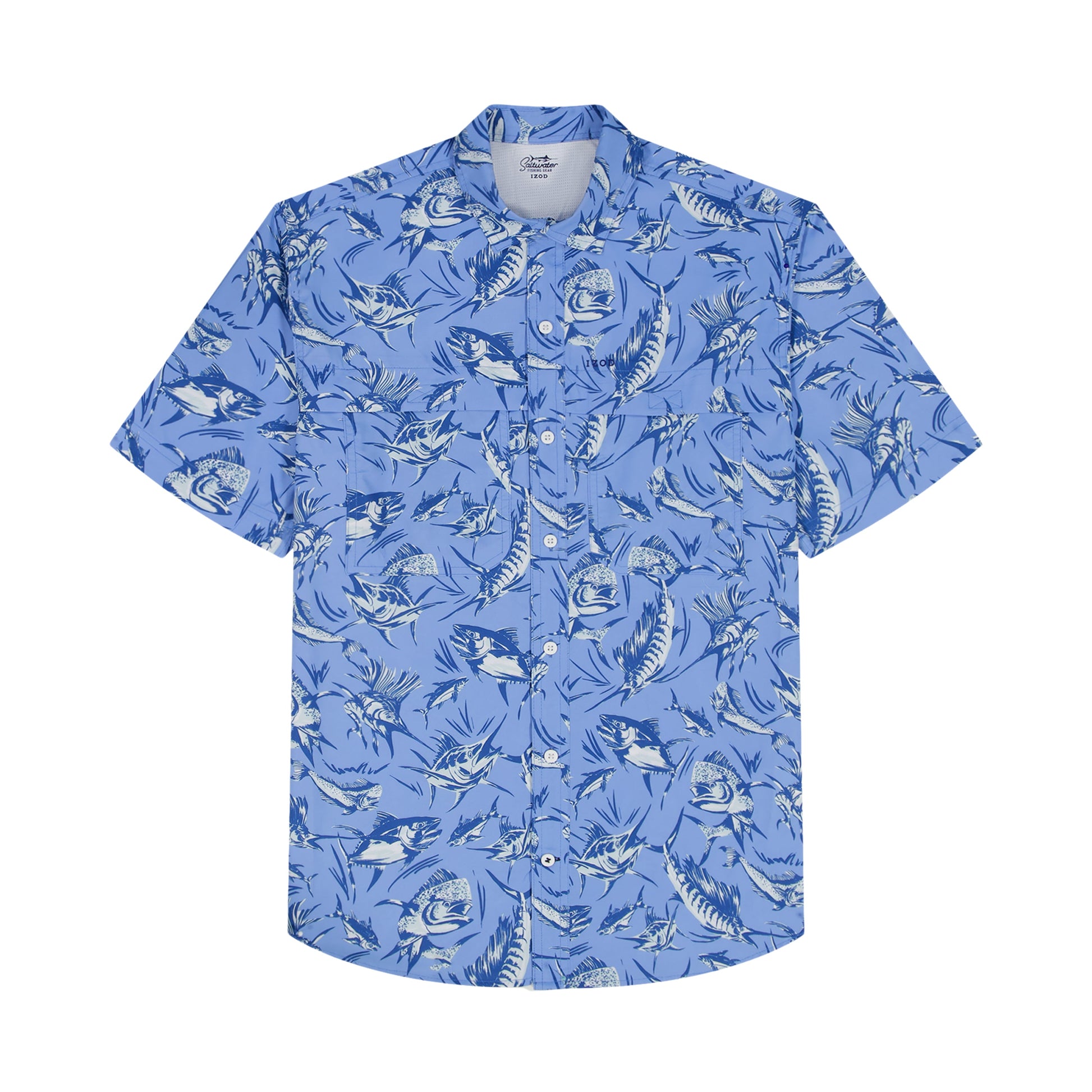 Izod SUNSHIELD PERFORMANCE S/S PRINTED BUTTON-DOWN SHIRT - CORNFLOWER BLUE