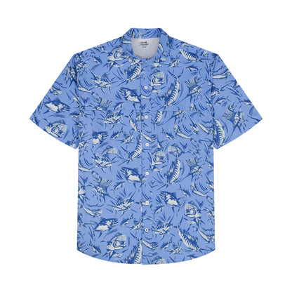 Izod SUNSHIELD PERFORMANCE S/S PRINTED BUTTON-DOWN SHIRT - CORNFLOWER BLUE