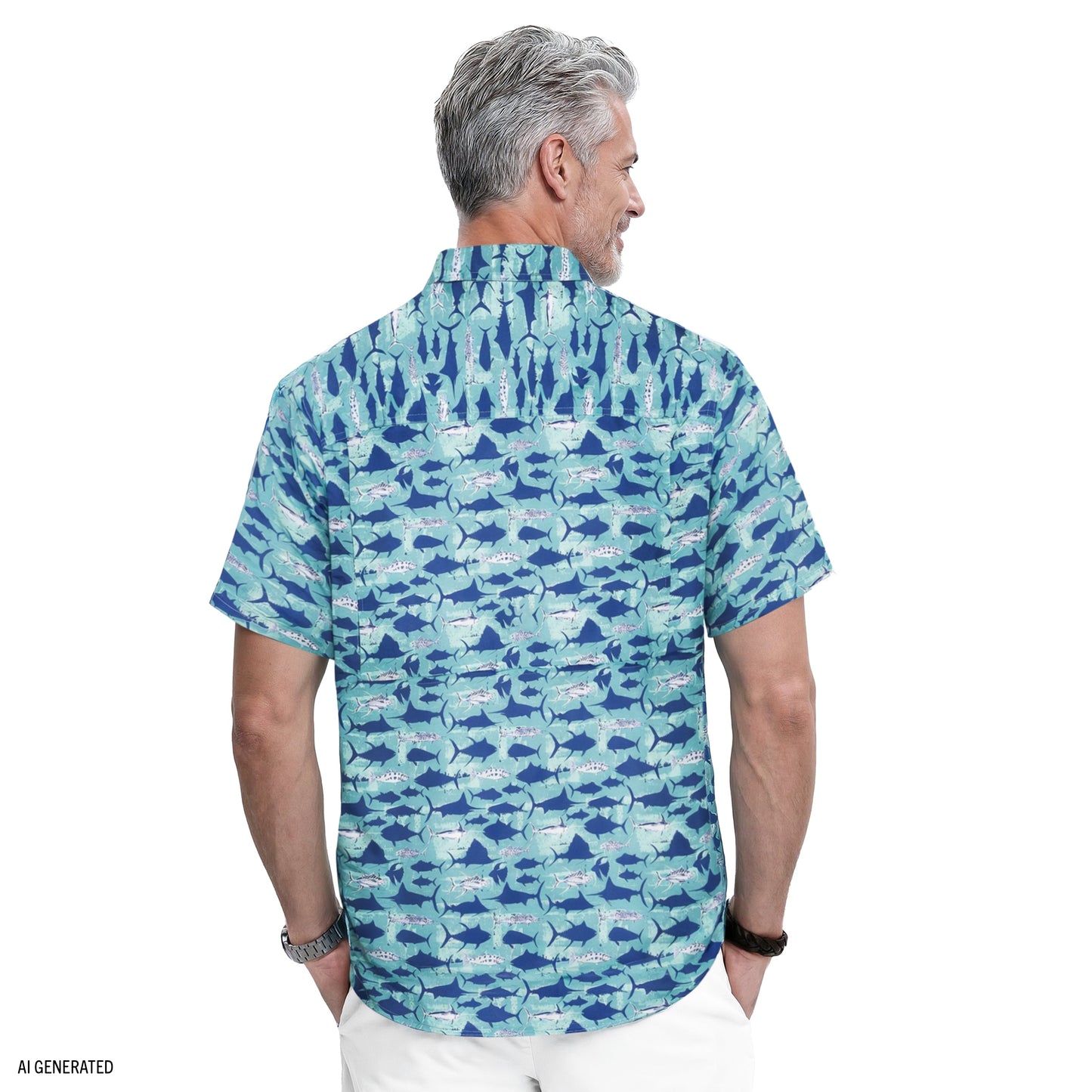 Izod SUNSHIELD PERFORMANCE S/S PRINTED BUTTON-DOWN SHIRT - TEAL