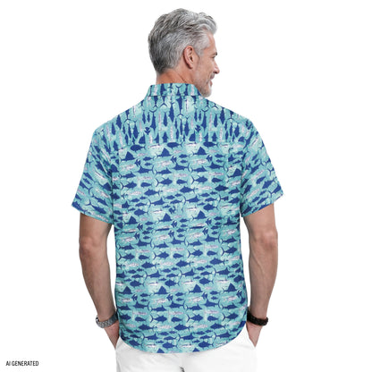 Izod SUNSHIELD PERFORMANCE S/S PRINTED BUTTON-DOWN SHIRT - TEAL