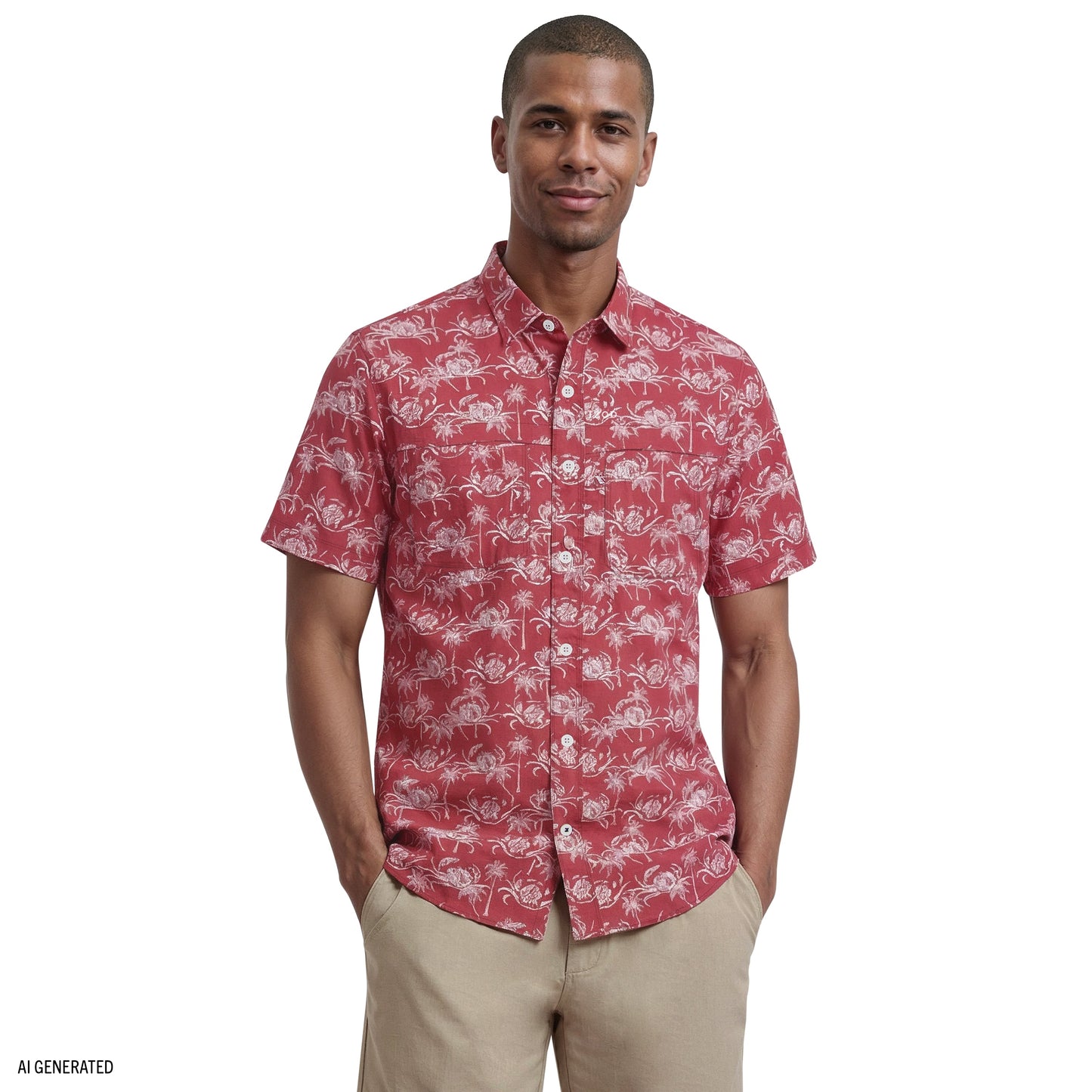 Izod SUNSHIELD PERFORMANCE S/S PRINTED BUTTON-DOWN SHIRT - HOLLY BERRY