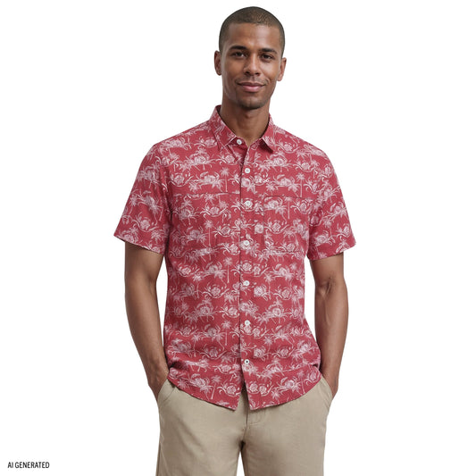 Izod SUNSHIELD PERFORMANCE S/S PRINTED BUTTON-DOWN SHIRT - HOLLY BERRY