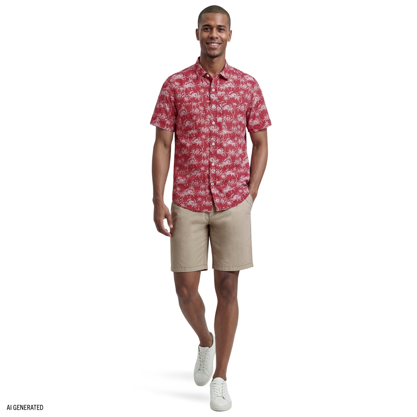 Izod SUNSHIELD PERFORMANCE S/S PRINTED BUTTON-DOWN SHIRT - HOLLY BERRY