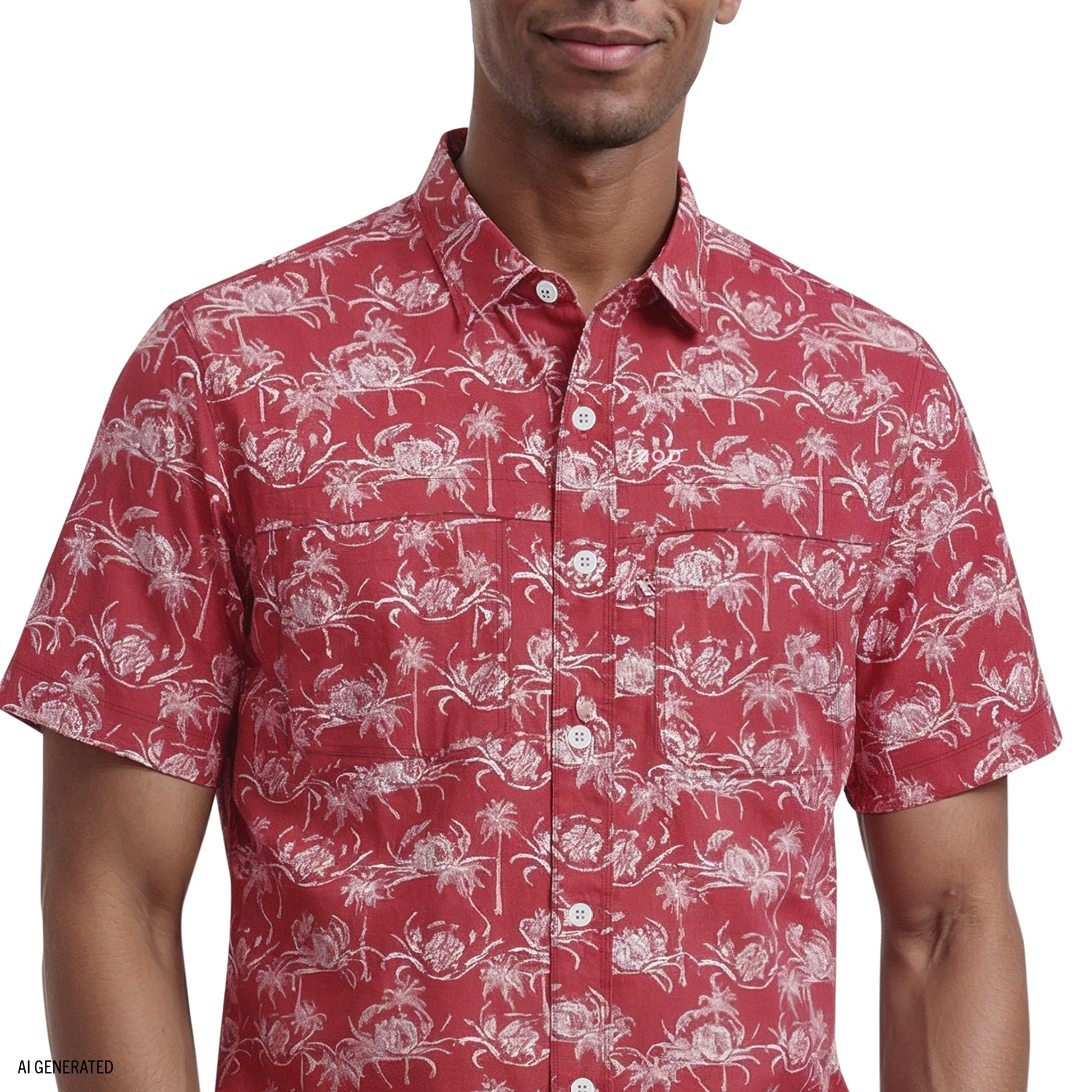 Izod SUNSHIELD PERFORMANCE S/S PRINTED BUTTON-DOWN SHIRT - HOLLY BERRY