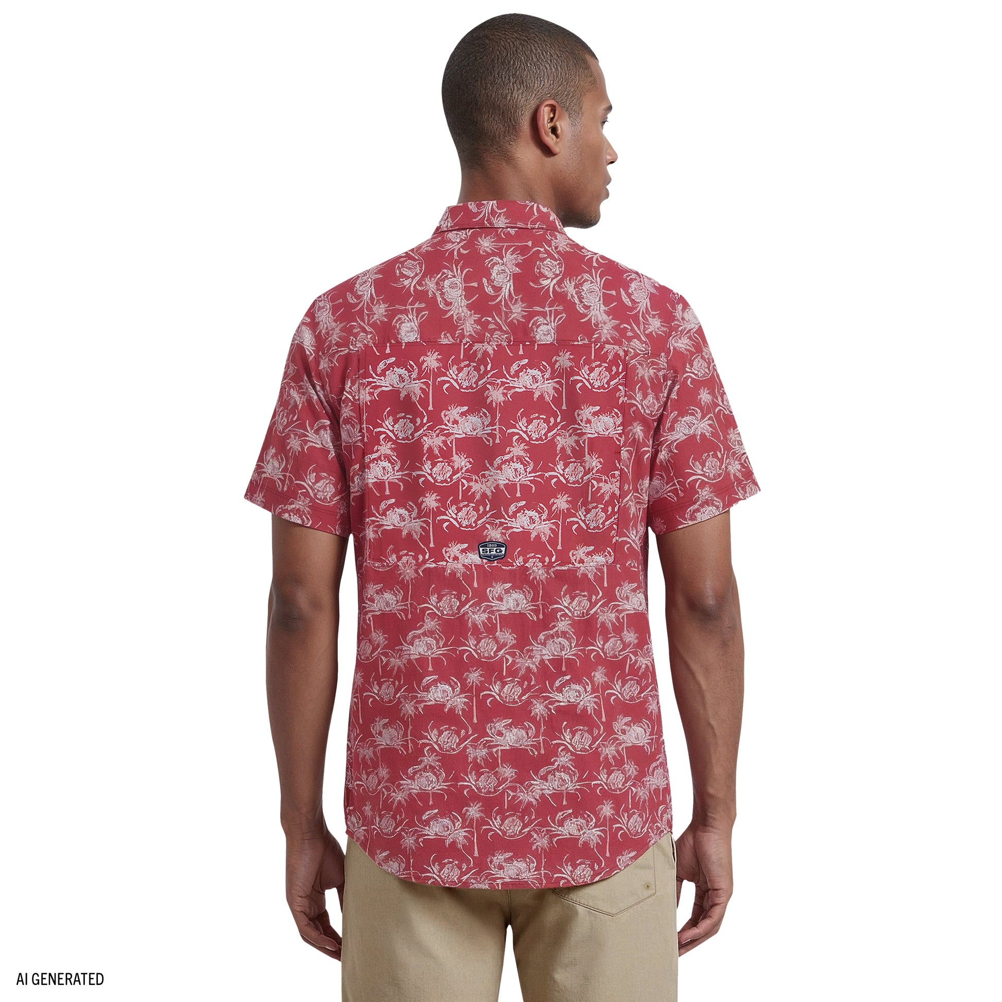Izod SUNSHIELD PERFORMANCE S/S PRINTED BUTTON-DOWN SHIRT - HOLLY BERRY