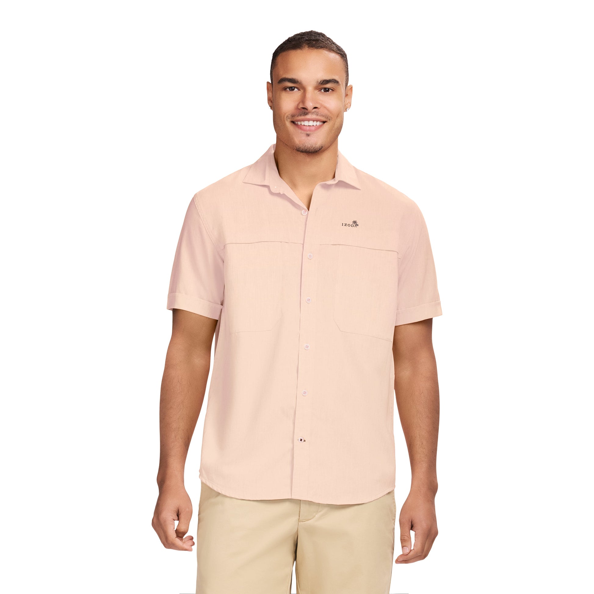 Izod SUNSHIELD PERFORMANCE S/S BUTTON-DOWN SHIRT - CANTALOUPE